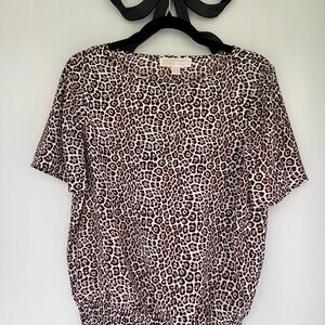 Michael Kors Brown Leopard Print Short Sleeve Top